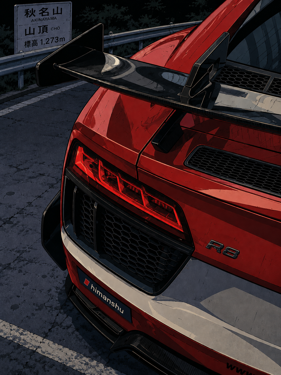 Audi R8 on a mountain road at Akinayama